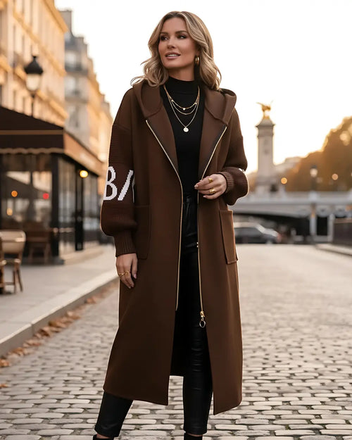 Veste Longue Bi-Matière à Capuche Myrlin - Marron / 34