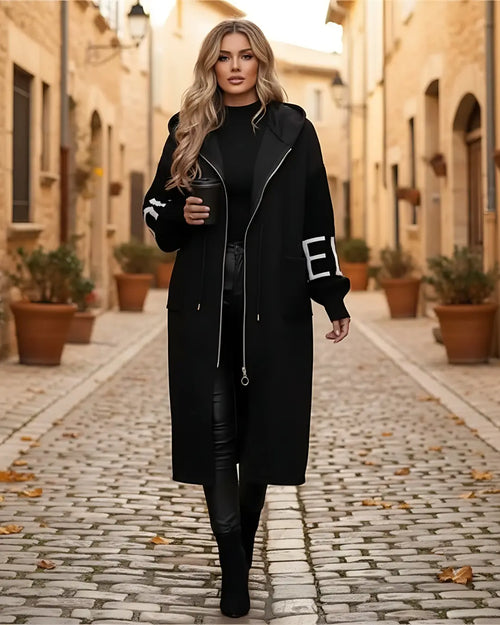 Veste Longue Bi-Matière à Capuche Myrlin - Noir / 34