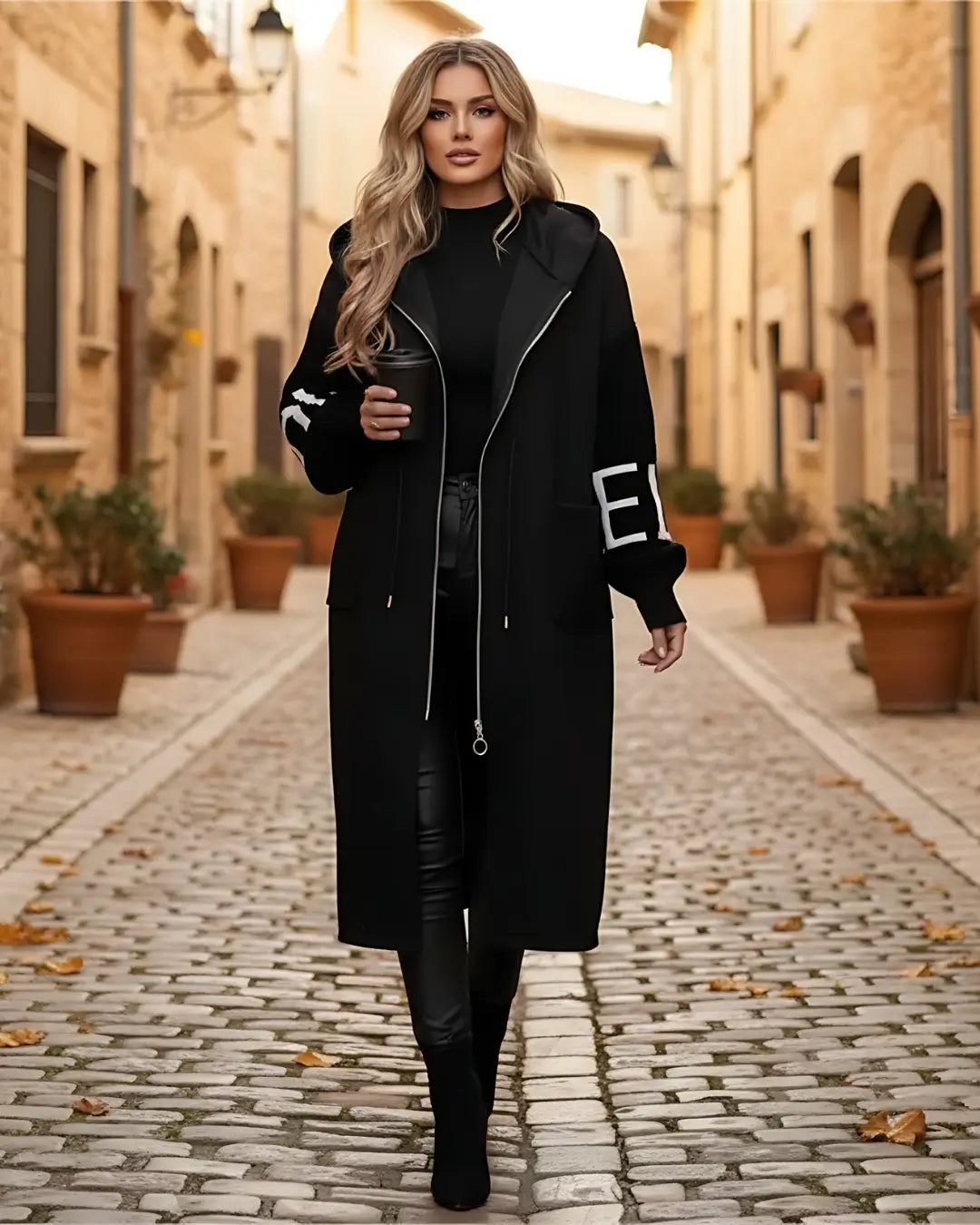 Veste Longue Bi-Matière à Capuche Myrlin-Marron-