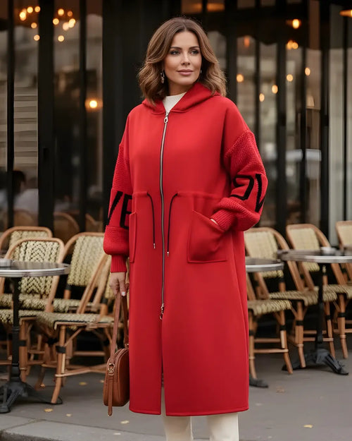 Veste Longue Bi-Matière à Capuche Myrlin - Rouge / 34