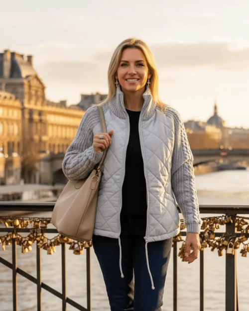 Veste matelassée à manches tricot Kalyna - Gris Sauge / 34