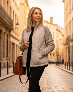 Veste matelassée à manches tricot Kalyna - Kaki / 34