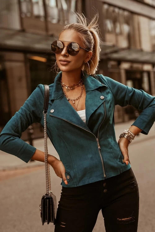 Veste Perfecto en Suédine Lyseine - Bleu Sarcelle / 34