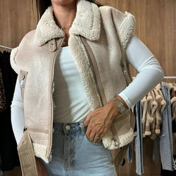 Veste Sans Manches en Suédine Elowen - Beige / 34