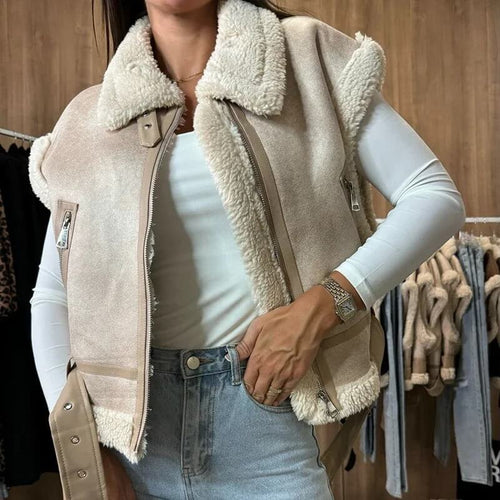 Veste Sans Manches en Suédine Elowen - Beige / 34